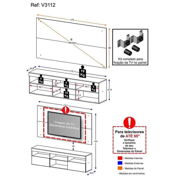 Imagem de Rack com Painel e Suporte TV 65" Flórida Multimóveis V3112