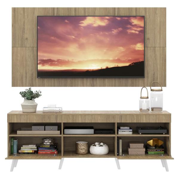 Imagem de Rack com Painel e Suporte TV 65" Londres Multimóveis Pés Retrô e 2 portas Rustic/Branco