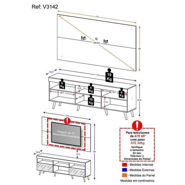 Imagem de Rack com Painel e Suporte TV 65" Retrô com Espelho Flórida Multimóveis V3142