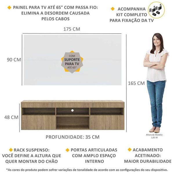 Imagem de Rack com Painel e Suporte TV 65" Suspenso Londres Multimóveis V3346