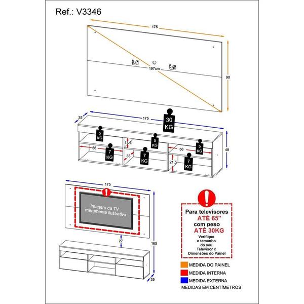 Imagem de Rack com Painel e Suporte TV 65" Suspenso Londres Multimóveis V3346