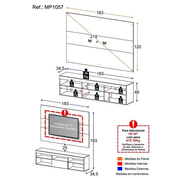 Imagem de Rack com Painel e Suporte TV até 65 Polegadas Miami Multimóveis MP1057