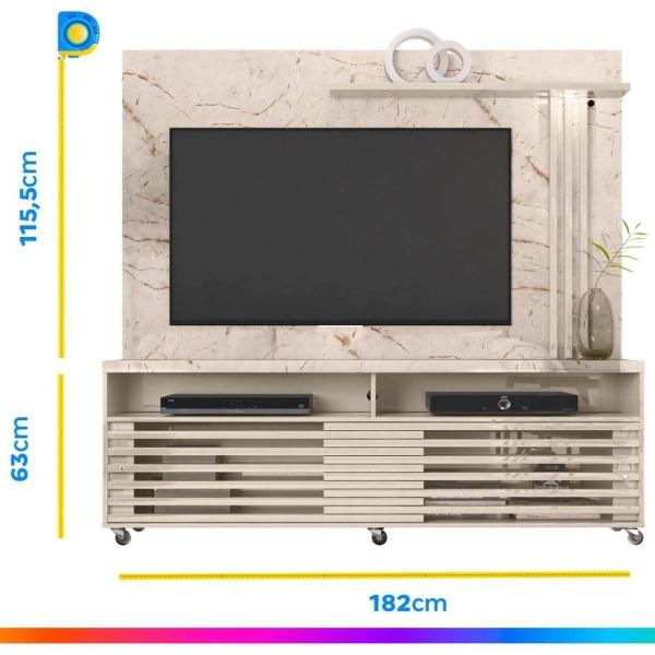 Imagem de Rack com Painel Frizz Para TV até 65 Polegadas Calacata e Off White - Madetec