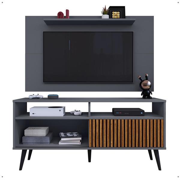 Imagem de Rack com Painel Home Theater Estante TV 48 Polegada Nicho Multiuso Aparador Objeto Porta Correr Prateleira Decoração Sala Quarto Retrô Samba - RPM