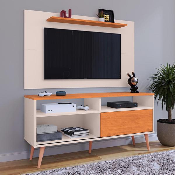 Imagem de Rack com Painel Home Theater Estante TV 48 Polegada Nicho Multiuso Aparador Objeto Porta Correr Prateleira Decoração Sala Quarto Retrô Samba - RPM