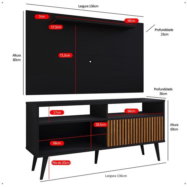 Imagem de Rack com Painel Home Theater Estante TV 48 Polegada Nicho Multiuso Aparador Objeto Porta Correr Prateleira Decoração Sala Quarto Retrô Samba - RPM