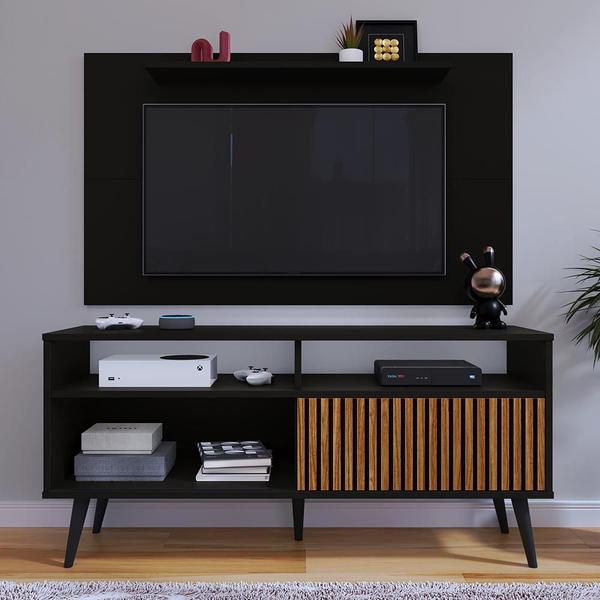 Imagem de Rack com Painel Home Theater Estante TV 48 Polegada Nicho Multiuso Aparador Objeto Porta Correr Prateleira Decoração Sala Quarto Retrô Samba - RPM