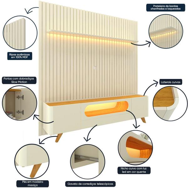 Imagem de Rack Com Painel Nobre 2.3 Com Pés Madeira Off White - Gelius