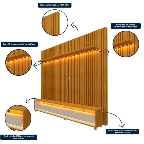 Imagem de Rack com Painel Nobre Clean 2.2 com Rodízio Naturale com Off White - Gelius Móveis