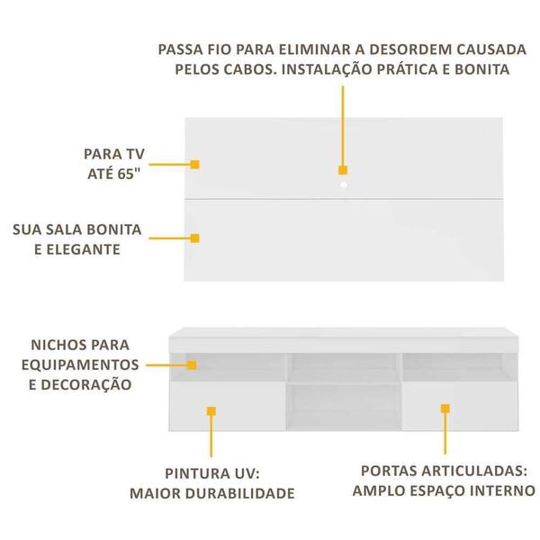 Imagem de Rack com Painel P/TV até 65" Flórida Multimóveis  Branco