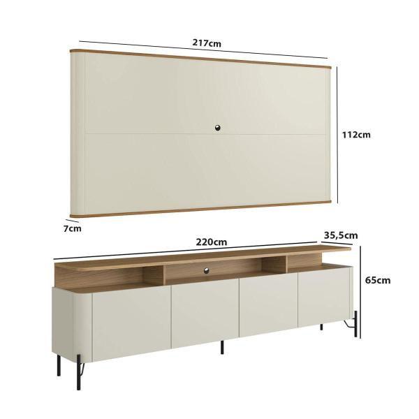 Imagem de Rack com Painel para Sala 4 Portas 220cm Pés Metal 100% MDF