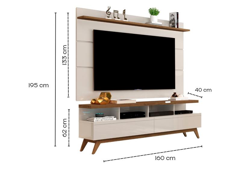 Imagem de Rack com Painel para TV 65" 2 Gavetas Vivare Wood 1,60 Giga Moveis