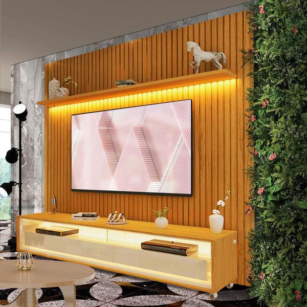 Imagem de Rack Com Painel Para Tv 75 Polegadas Com Rodízios Naturale Off White Heca Shop Jm