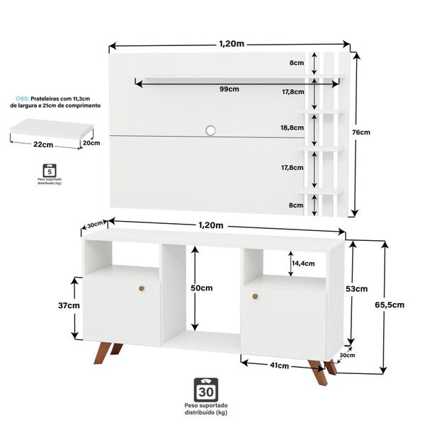 Imagem de Rack com Painel para Tv até 50 Polegadas 2 Portas e Pés Retrô Branco