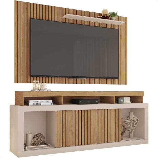 Imagem de Rack com Painel para TV até 60 polegadas New Oscar Buriti e Off White 180cm