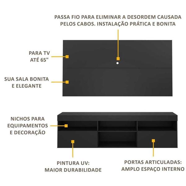 Imagem de Rack com Painel para TV até 65" Flórida Multimóveis  Preto