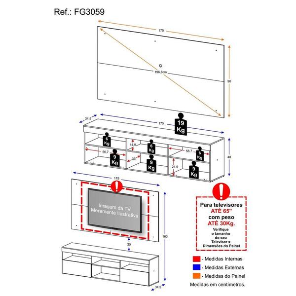 Imagem de Rack com Painel para TV até 65" Multimóveis Flórida FG3059 Branco