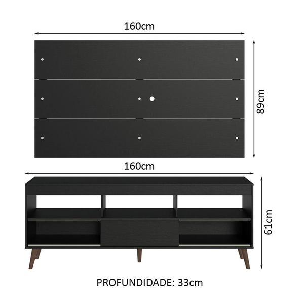 Imagem de Rack com Painel para TV até 65 Polegadas com Pés Preto Detroit Madesa