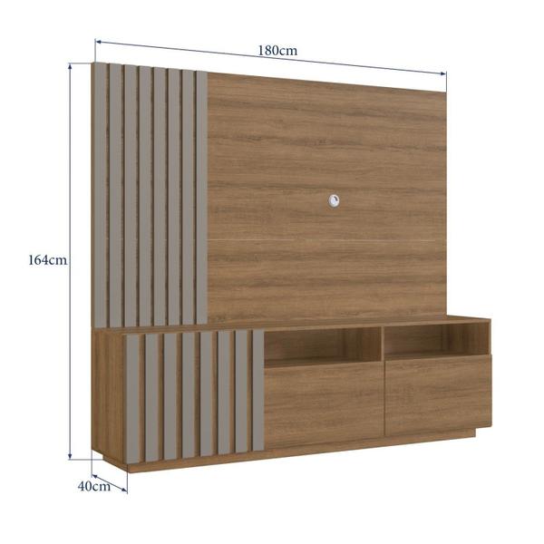 Imagem de Rack com Painel Para Tv até 65 Polegadas Ripado 180cm Mel/Fumê