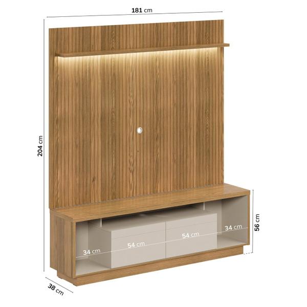 Imagem de Rack com Painel para TV até 75” 181cm com Prateleira com LED Cronos CabeCasa MadeiraMadeira