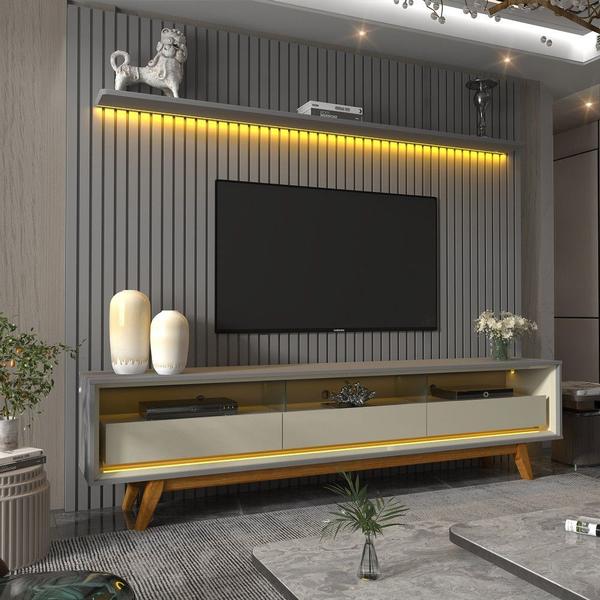 Rack com Painel para TV de Até 85 Polegadas 2 Gavetas 230cm Pés Nobre Requinte Gelius Imagem de Rack com Painel para TV de Até 85 Polegadas 2 Gavetas 230cm Pés Nobre Requinte Gelius