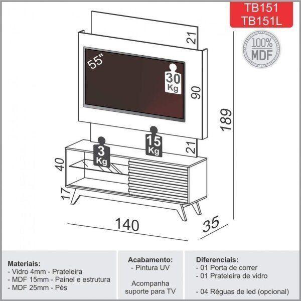 Imagem de Rack com Painel para TVs até 50 Polegadas TB151 Dalla Costa