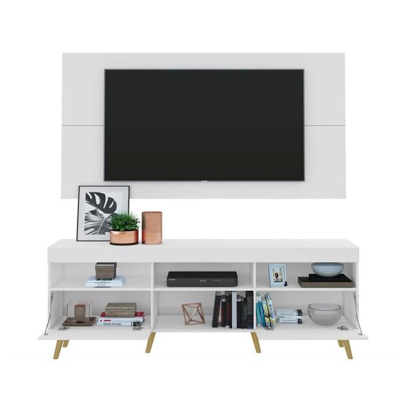 Imagem de Rack com Painel Retrô com Espelho para TV até 65" Multimóveis Flórida FG3138 Branco/Natural