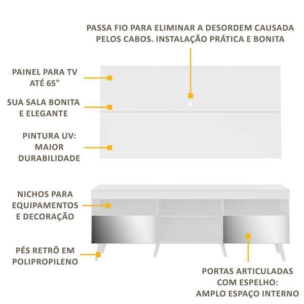 Imagem de Rack com Painel Retrô com Espelho para TV até 65" Multimóveis Flórida FG3138 Branco