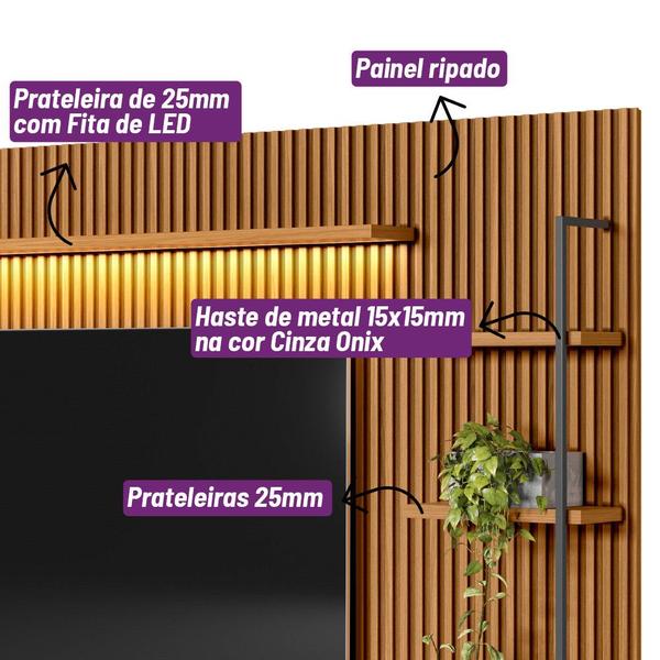 Imagem de Rack com Painel Ripado 1 Módulo Lateral Ouro Preto Linea Brasil