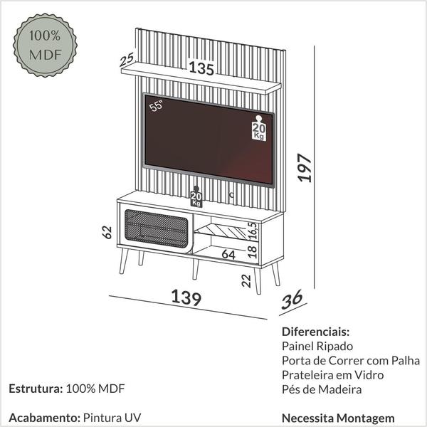 Imagem de Rack com Painel Ripado Freijó Palha Natural Sextavada - 72094