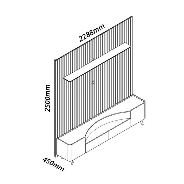 Imagem de Rack com Painel Ripado para Tv até 85 Polegadas Led Pés Madeira Nobre/infinity 230cm