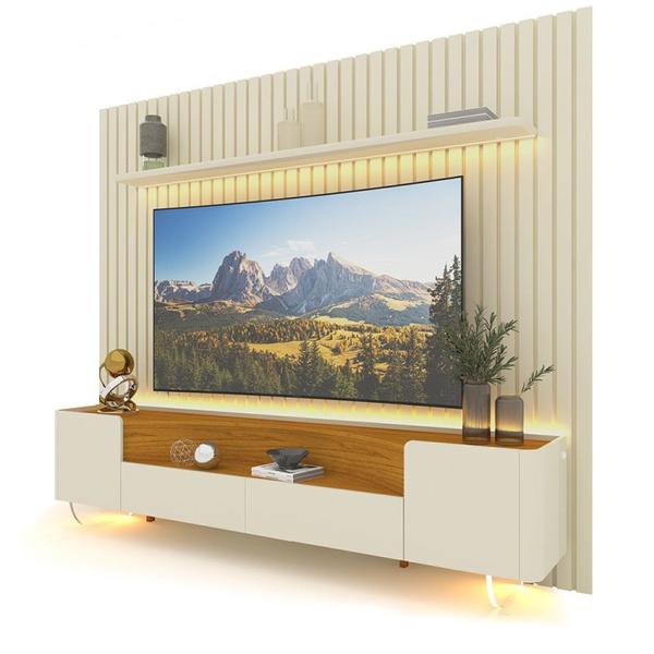 Rack com Painel Ripado para Tv até 85 Polegadas Led Pés Vidro Nobre/infinity 230cm - Gelius Móveis Imagem de Rack com Painel Ripado para Tv até 85 Polegadas Led Pés Vidro Nobre/infinity 230cm