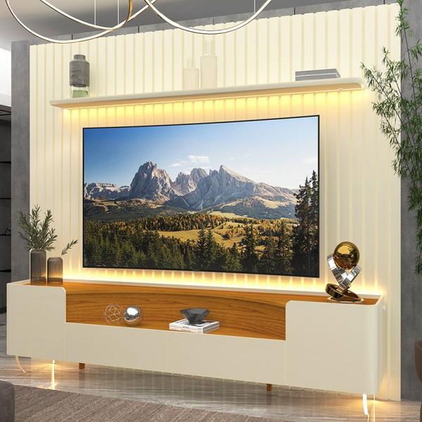 Rack com Painel Ripado para Tv até 85 Polegadas Led Pés Vidro Nobre/infinity 230cm - Gelius Móveis Imagem de Rack com Painel Ripado para Tv até 85 Polegadas Led Pés Vidro Nobre/infinity 230cm