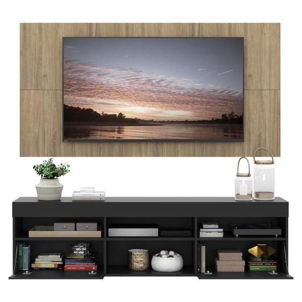 Imagem de Rack com Painel TV 65" com 2 portas Londres Multimóveis Preto/Rustic