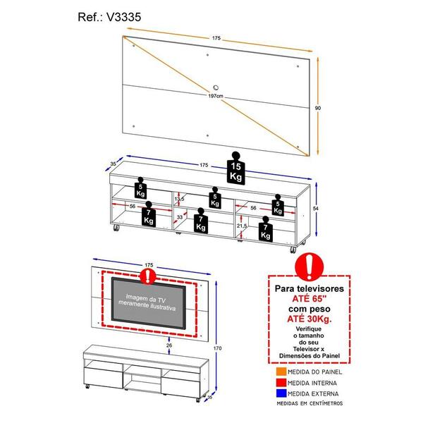 Imagem de Rack com Painel TV 65" com Rodízios Londres Multimóveis V3335