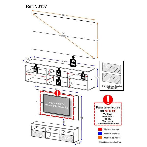 Imagem de Rack com Painel TV 65" e Espelho Flórida Multimóveis V3137