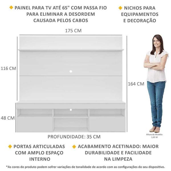 Imagem de Rack com Painel TV 65" e Prateleira Madri Multimóveis Branco