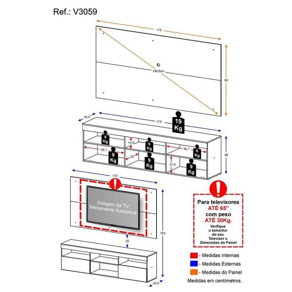 Rack com Painel TV 65" Flórida Multimóveis V3059 Imagem de Rack com Painel TV 65" Flórida Multimóveis V3059