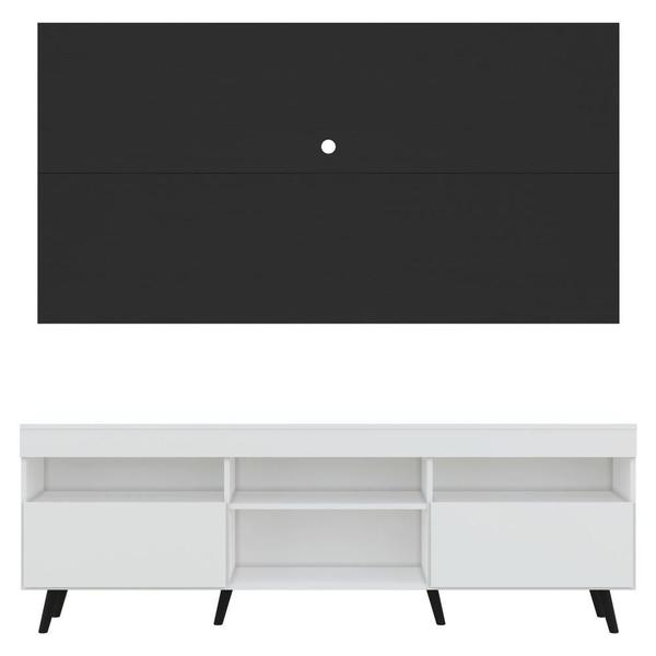 Imagem de Rack com Painel TV 65" Londres Multimóveis Pés Retrô e 2 portas Branco/Preto/Preto