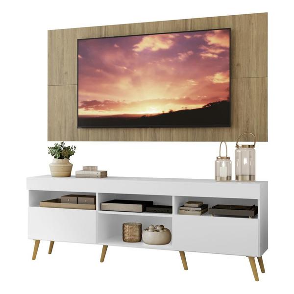 Imagem de Rack com Painel TV 65" Londres Multimóveis Pés Retrô e 2 portas Branco/Rustic/Natural