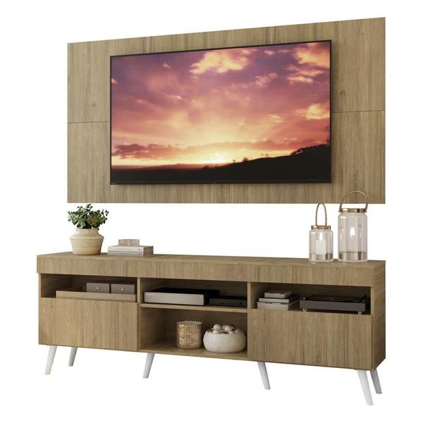 Imagem de Rack com Painel TV 65" Londres Multimóveis Pés Retrô e 2 portas Rustic/Branco