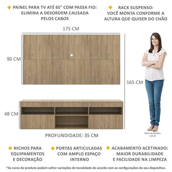 Imagem de Rack com Painel TV 65" Londres Multimóveis Suspenso e 2 portas Rustic