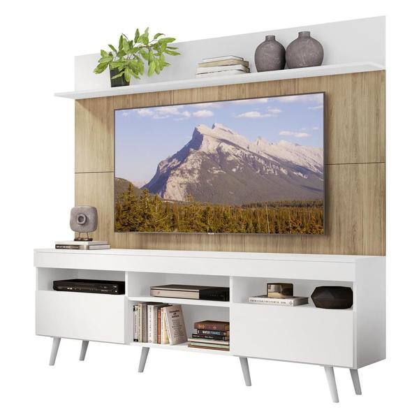 Rack com Painel TV 65" Madri Multimóveis Branco/Rustic com Prateleira e Pés Retrô Branco Imagem de Rack com Painel TV 65" Madri Multimóveis Branco/Rustic com Prateleira e Pés Retrô Branco