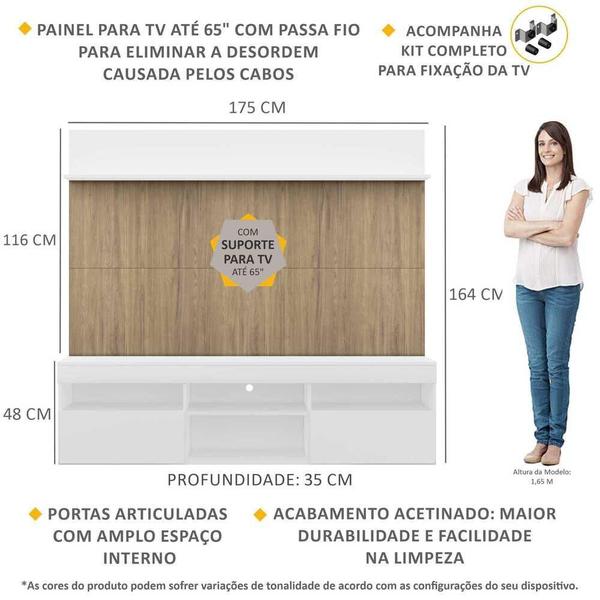 Imagem de Rack com Painel TV 65" Madri Multimóveis Branco/Rustic com Suporte e Prateleira Branca