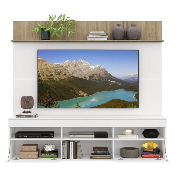 Imagem de Rack com Painel TV 65" Madri Multimóveis com Suporte e Prateleira Branco/Rustic