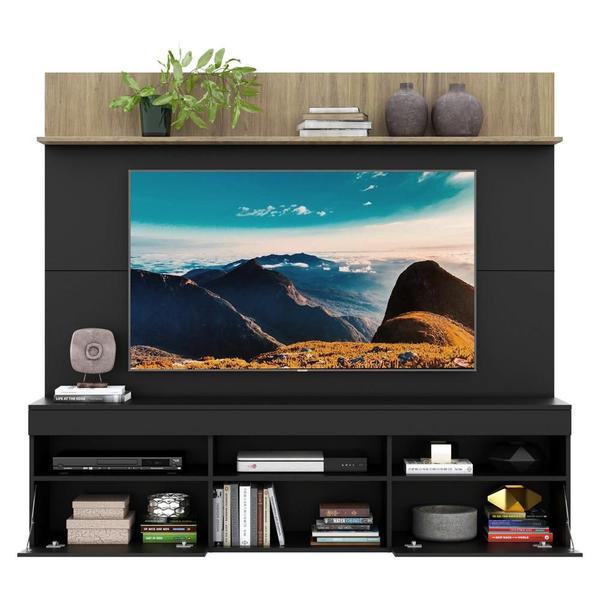 Imagem de Rack com Painel TV 65" Madri Multimóveis com Suporte e Prateleira Preto/Rustic