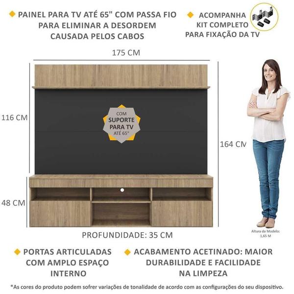 Imagem de Rack com Painel TV 65" Madri Multimóveis com Suporte e Prateleira Rustic/Preto