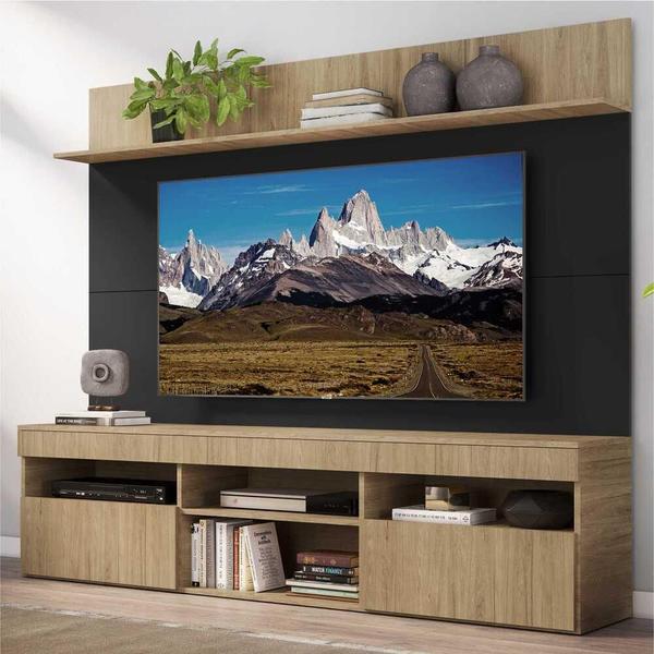 Imagem de Rack com Painel TV 65" Madri Multimóveis com Suporte e Prateleira Rustic/Preto