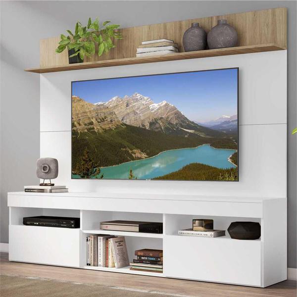 Imagem de Rack com Painel TV 65" Madri Multimóveis e Prateleira Branco/Rustic