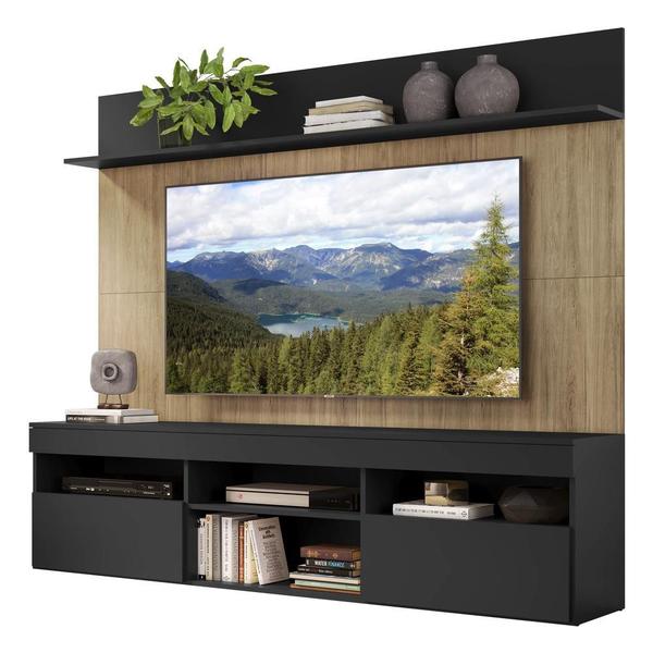 Imagem de Rack com Painel TV 65" Madri Multimóveis Preto/Rustic com Suporte e Prateleira Preta